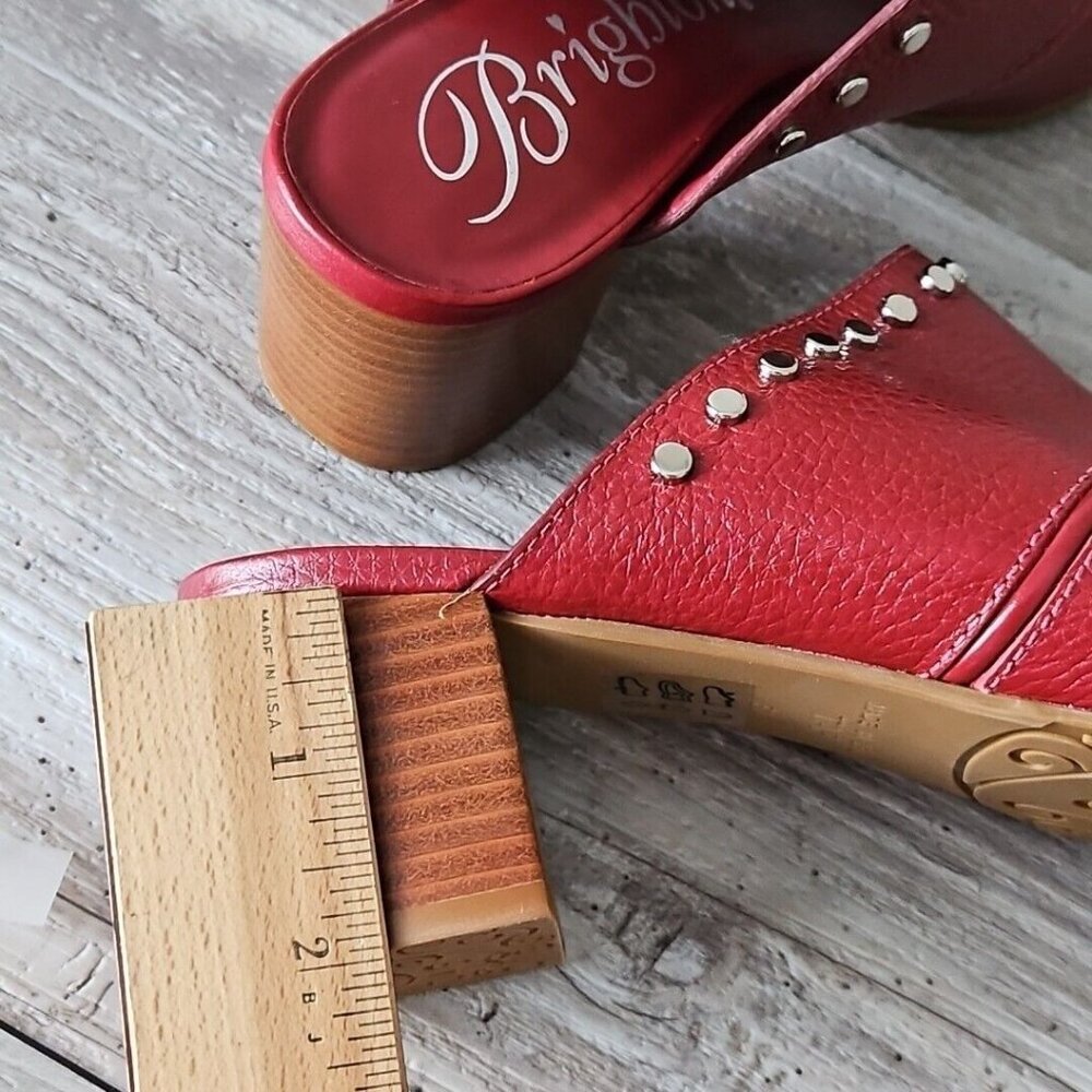 Brighton “TAP” Lipstick (Red) Leather Peep Toe Studded Heels Sandals - Size 8 M - Picture 10 of 15